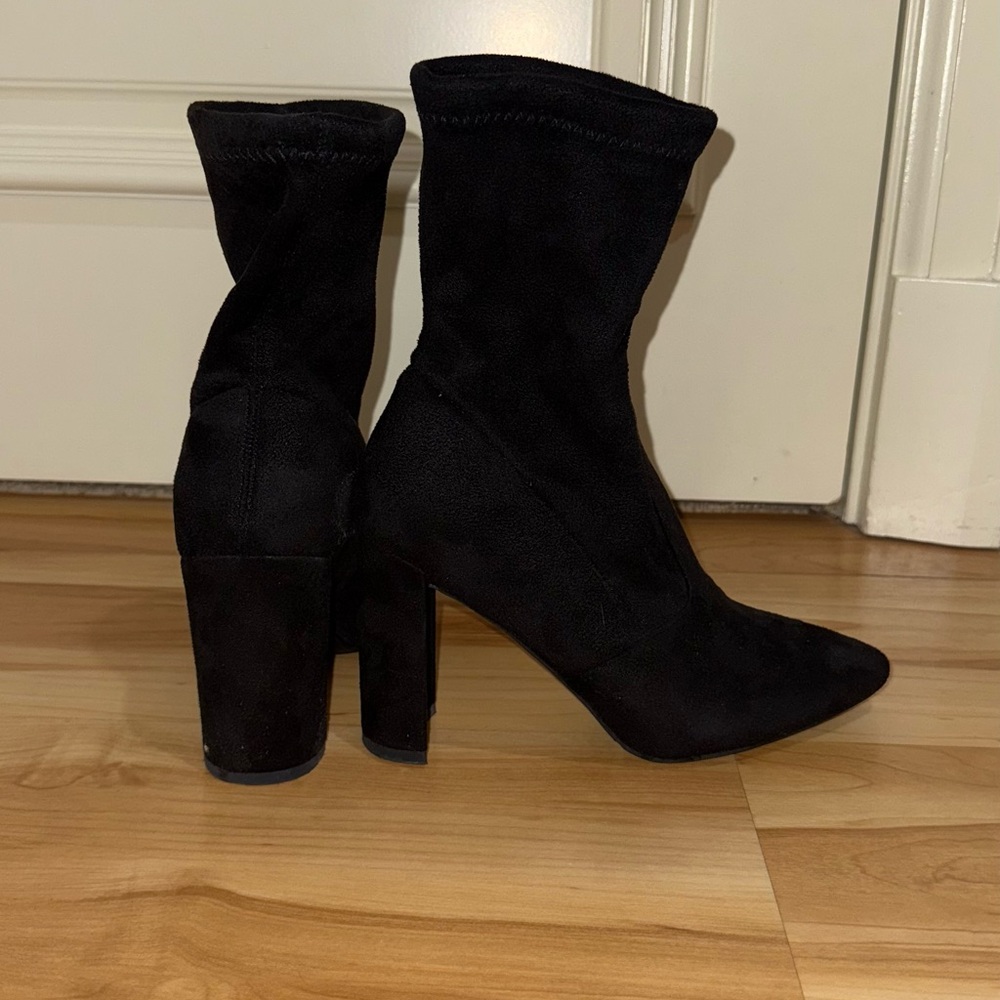 Suede Black Heeled Booties - Picture 4 of 6